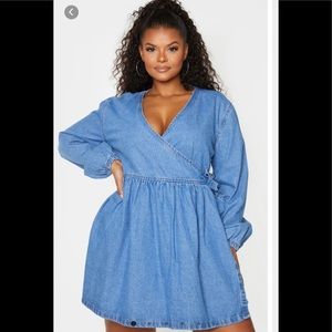 PrettyLittlething Plus Blue Wash Denim Dress